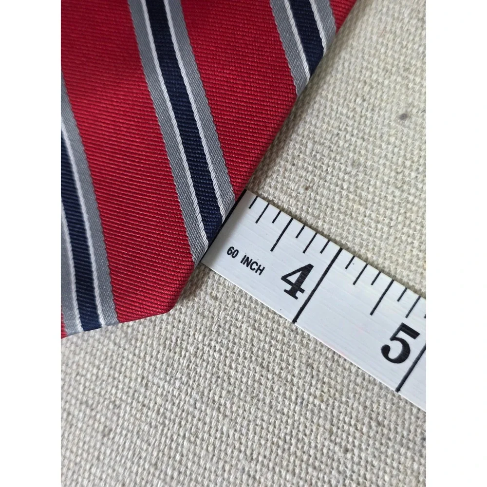 House of Arden Mens Red Navy Blue Silver Striped Silk Blend Necktie 2855
